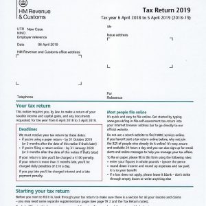 2019 HMRC Tax Return Form SA100
