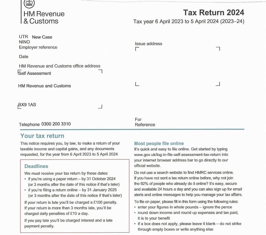 How can I download the 2024 HMRC Tax Return Form SA100?