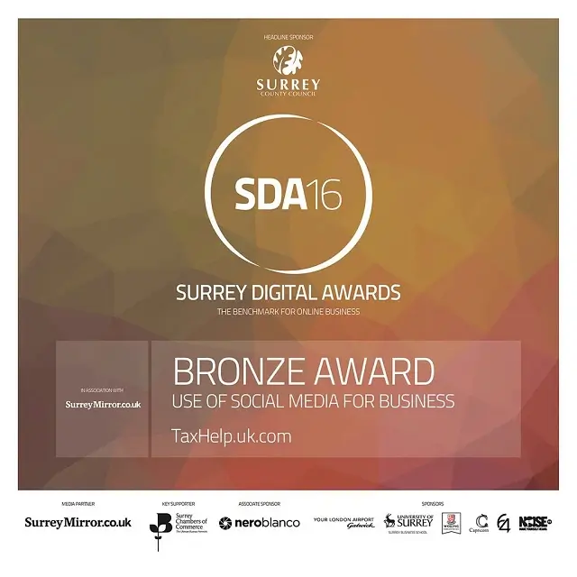 Bronze for taxhelp.uk.com in the 2016 Surrey Digital Awards 