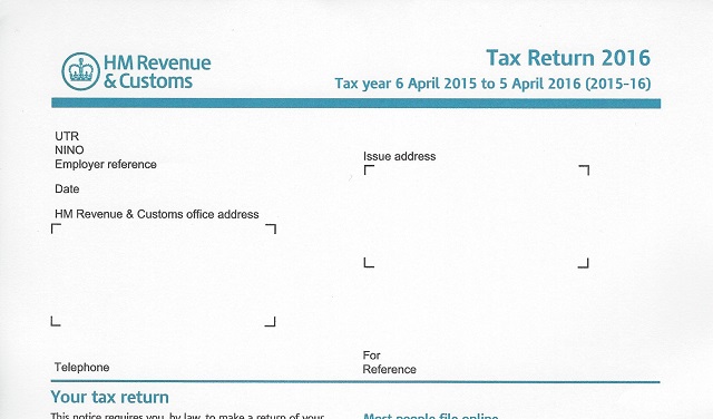 2016 HMRC Tax Return Form