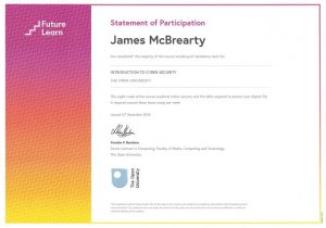 James McBrearty Cyber Security Course Completion