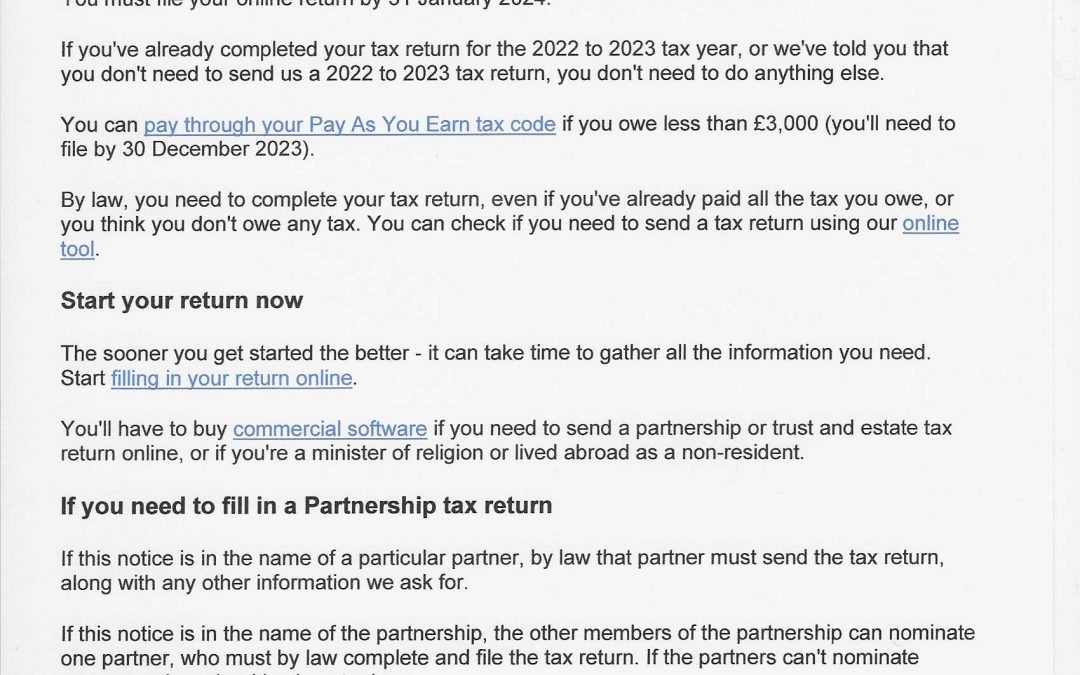 2023 SA316 – HMRC Notice to complete a tax return
