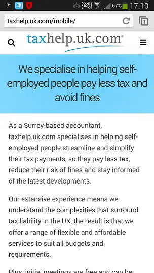 taxhelp.uk.com mobile website