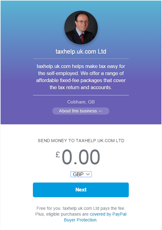 paypal.me for taxhelp.uk.com Ltd